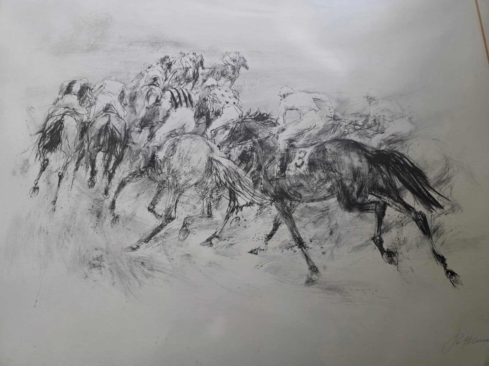 Piet Klaasse - Gesigneerde Lithografie Paardenrace, Antiek en Kunst, Gesigneerd, Ophalen, Sport, Lithografie