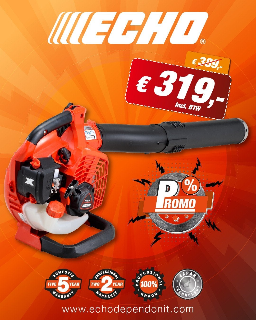 !!! Actie !!! Echo Handblazer PB-2620, Benzine, Echo, Handgedragen, Nieuw