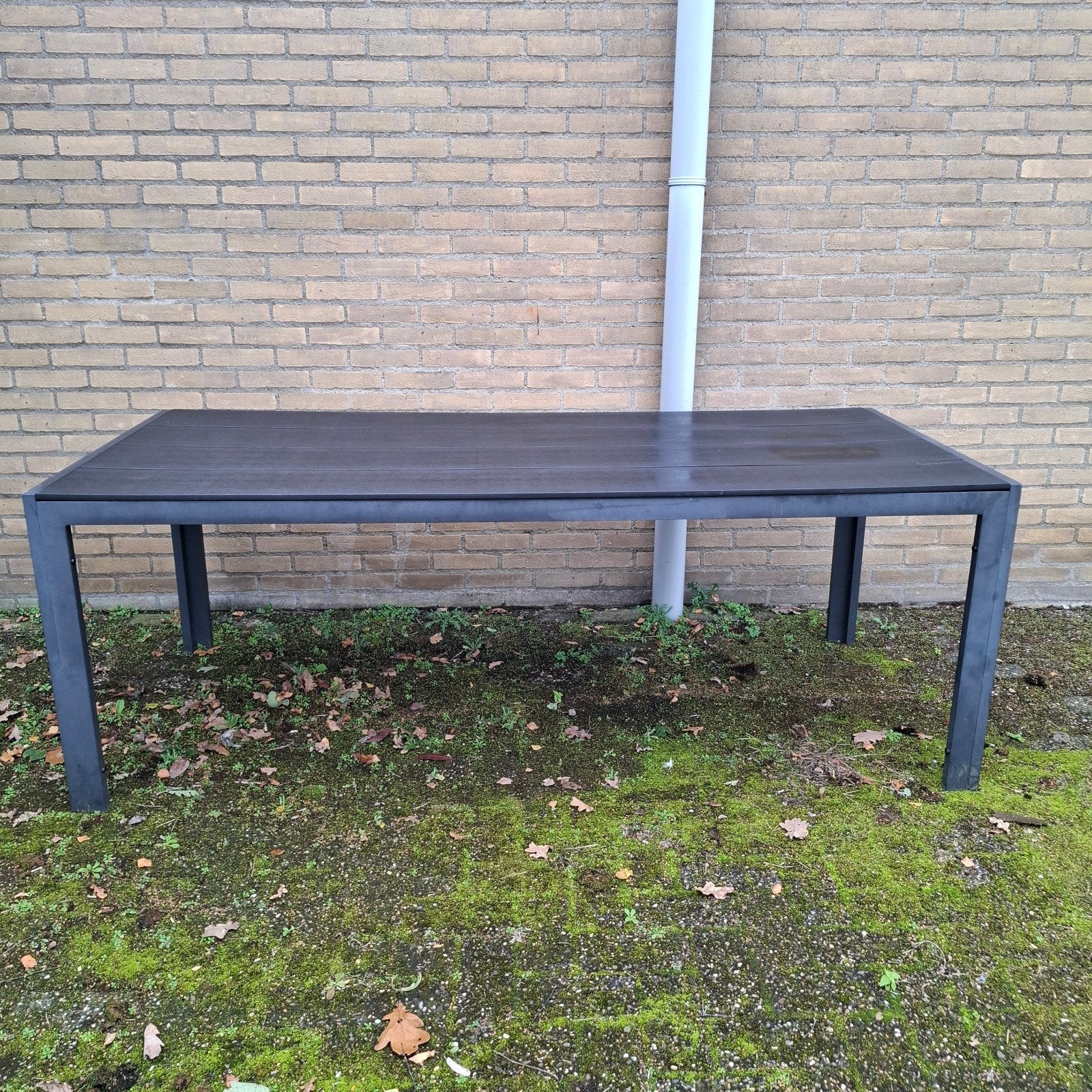 Tuintafel kunststof / metaal grijs 205x90, Ophalen, Gebruikt, Rechthoekig, Kunststof