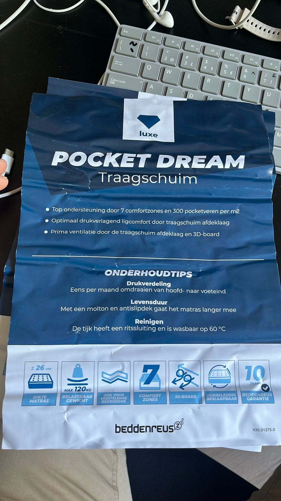 Double matress 90x200cm, Ophalen of Verzenden, Wit