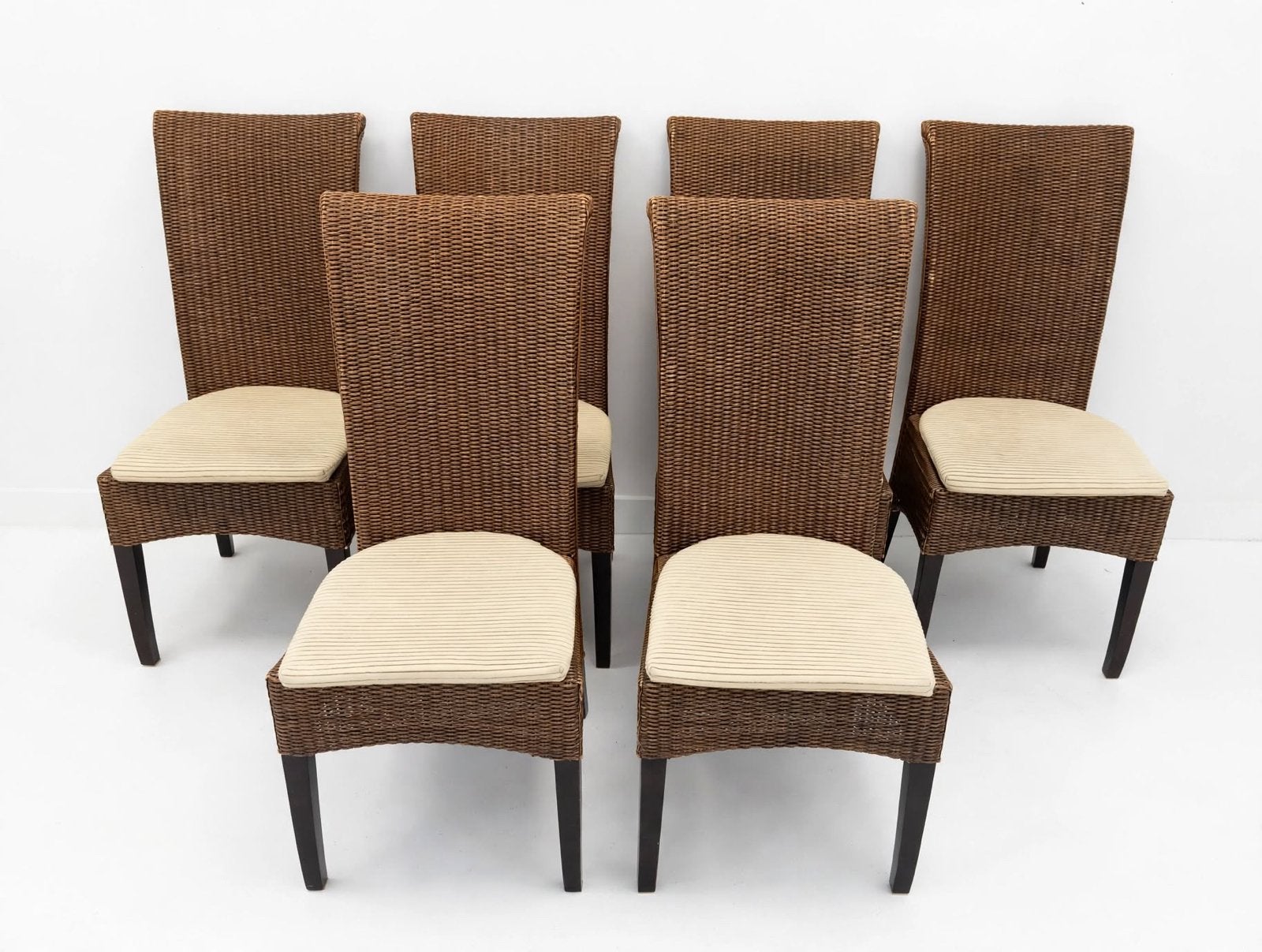 Set 6 Lloyd Loom Stoelen + Kussens €165 Ophalen, Ophalen, Gebruikt, Bruin, Vijf, Zes of meer stoelen