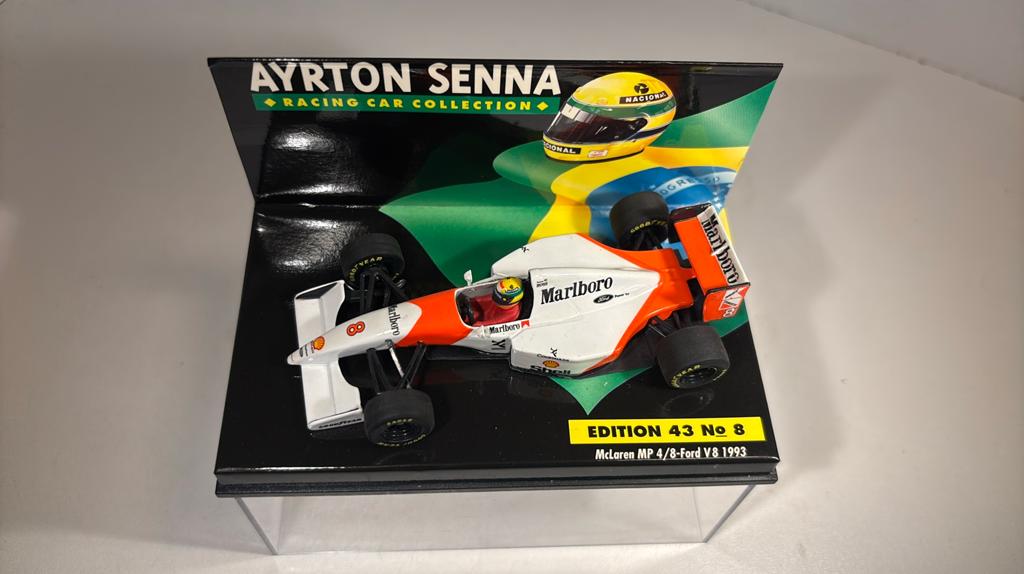 F1 McLaren mp4/8 ford v8 ayrton senna 1993 minichamps 1.43, Hobby en Vrije tijd, Modelauto's | 1:43, Auto, Ophalen of Verzenden