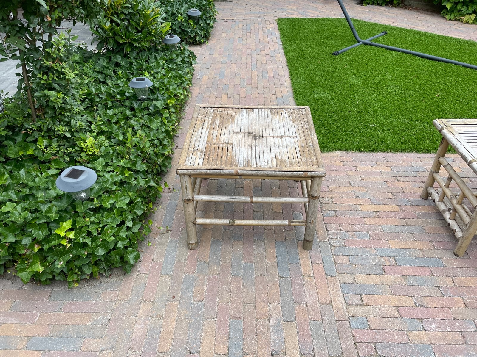 Bamboe bijzettafel - Tuin of interieur, Ophalen, Gebruikt, Vierkant, Hout