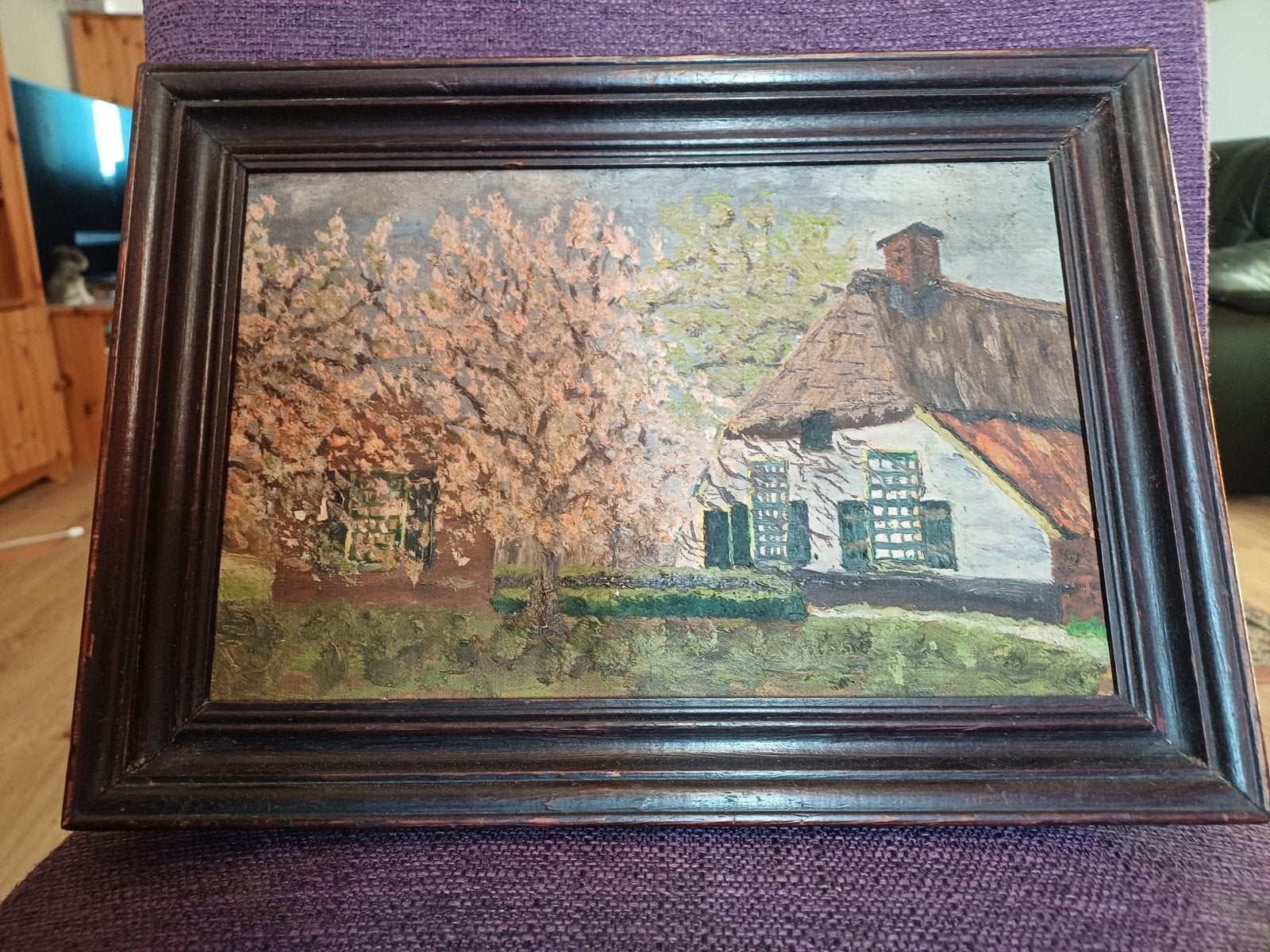 Oud Hollands Landschap met Bloeiende Boom en Boerderij, Antiek en Kunst, Kunst | Schilderijen | Klassiek, Ophalen of Verzenden