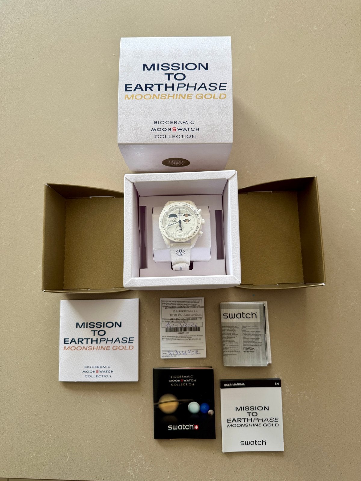 Swatch Omega Moonswatch Mission to Earthphase Moonshine Gold, Sieraden, Tassen en Uiterlijk, Horloges | Heren, Kunststof, Polshorloge