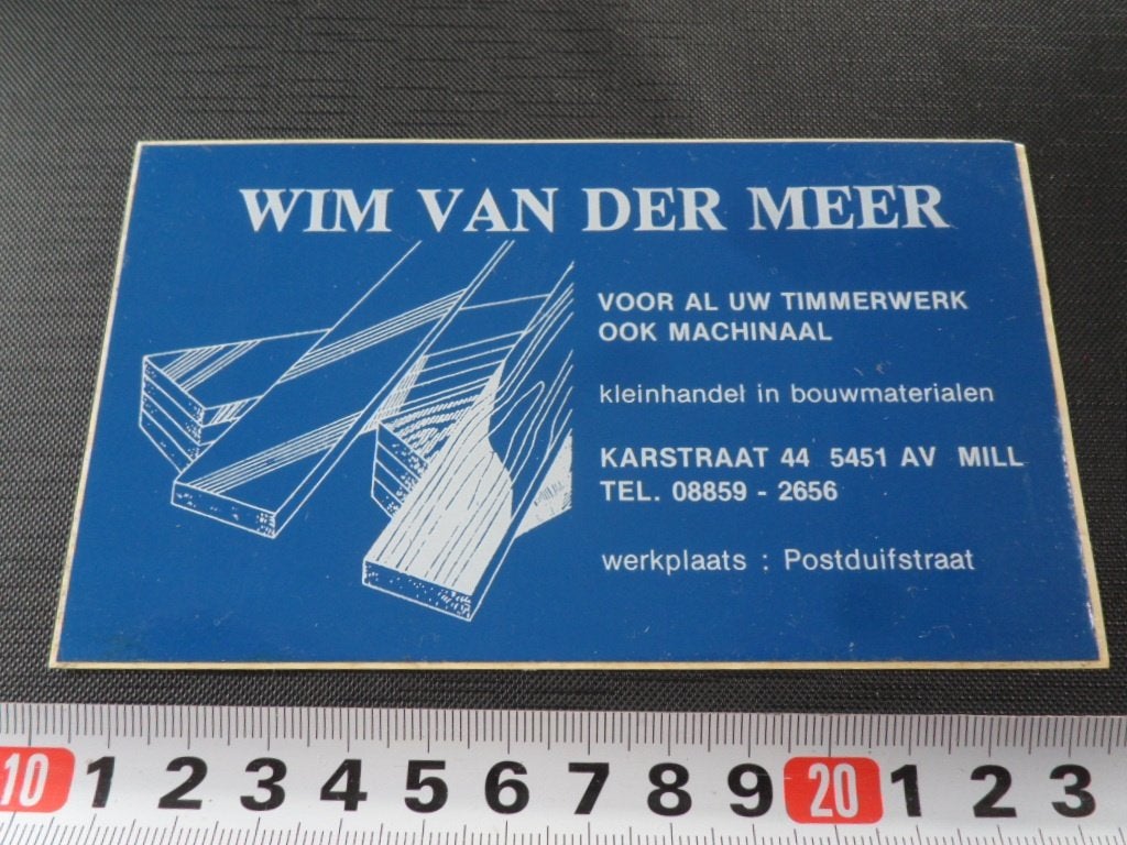 sticker Mill WIM VAN DER MEER Karstraat 44 Timmerwerk, Ophalen, Zo goed als nieuw