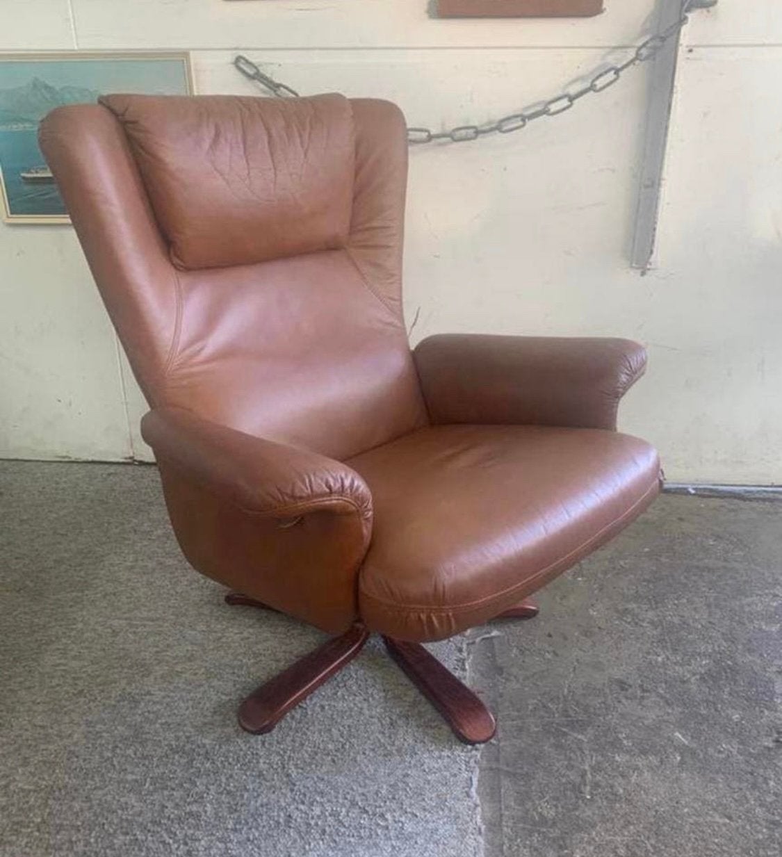 Fauteuil vintage Deense jaren 70 leren relax fauteuil, Huis en Inrichting, Fauteuils, Ophalen of Verzenden