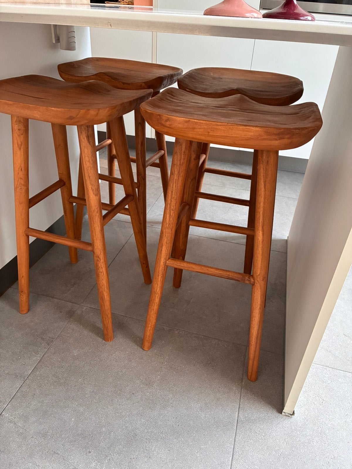 Barkrukken hout Leenbakker, Huis en Inrichting, Ophalen, Met voetsteun, 60 tot 90 cm, Zo goed als nieuw