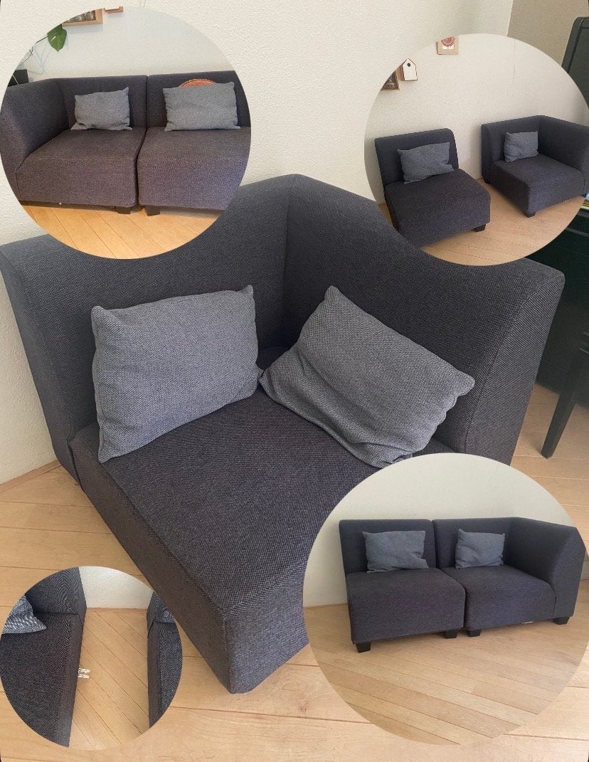 Montel tweezitsbank / twee losse stoelen - Blauw, Ophalen, 150 tot 200 cm, Tweepersoons, 75 tot 100 cm