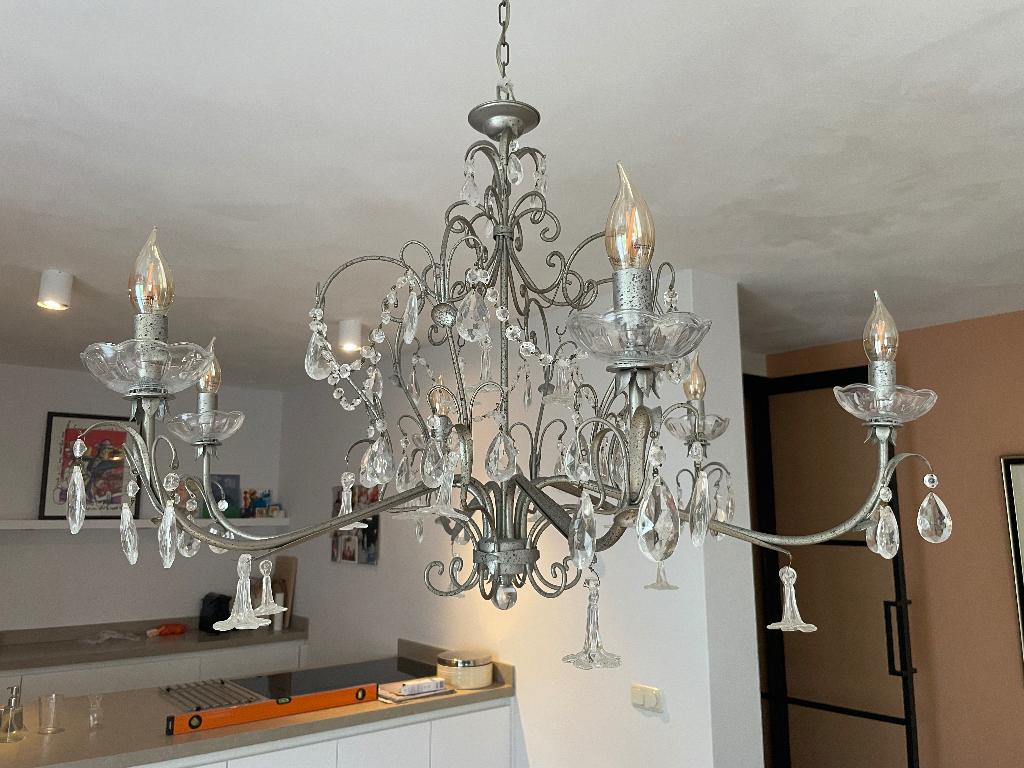 hanglampen kroonluchter, Huis en Inrichting, Lampen | Hanglampen, Ophalen, Zo goed als nieuw, Glas, 50 tot 75 cm