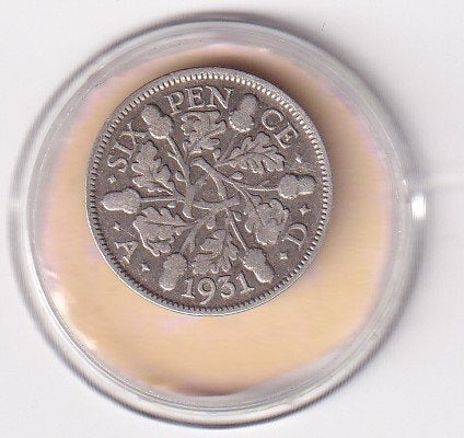 UK 6 pence 1931 met krasje, Verzenden, Overige landen, Losse munt, Zilver