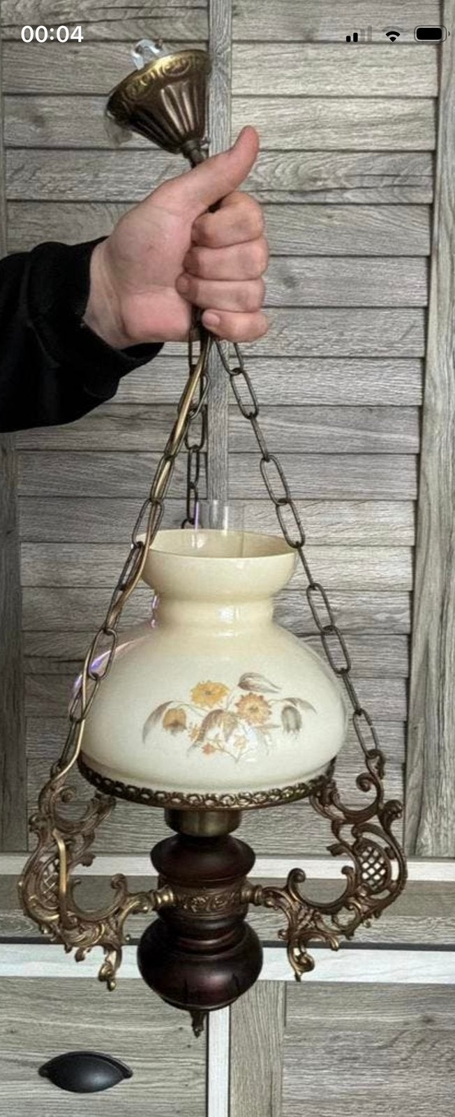 Vintage Hanglamp met Melkglas en Bloemenmotief, Ophalen
