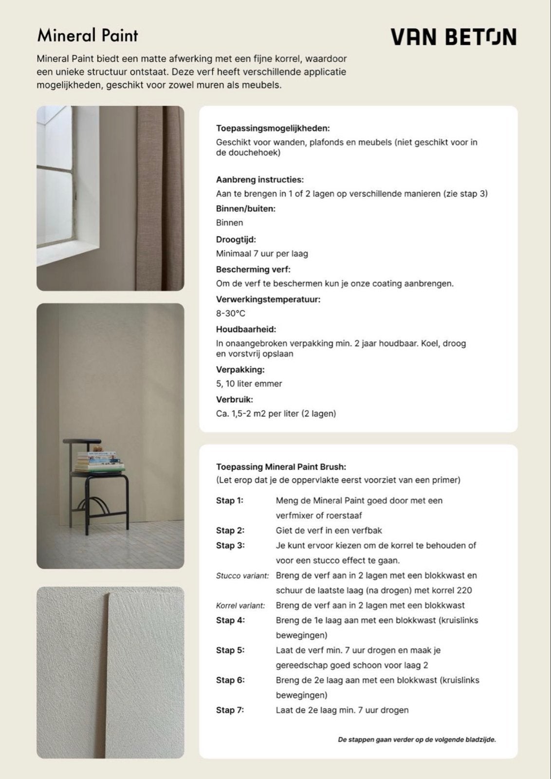 VAN BETON Mineral Paint - Fijne korrel verf kleur Linen, Doe-het-zelf en Verbouw, Ophalen, Overige kleuren, Nieuw, Verf