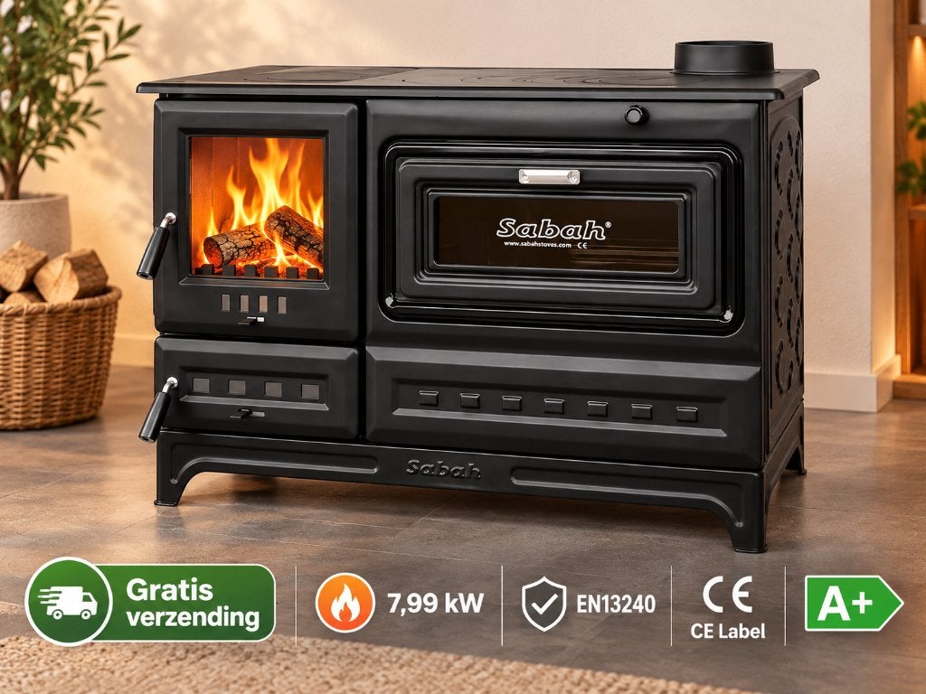 Sabah S12C - Gietijzer Houtkachel - 7,99KW + CE LABEL A+, Ophalen, Vrijstaand, Hout, Nieuw