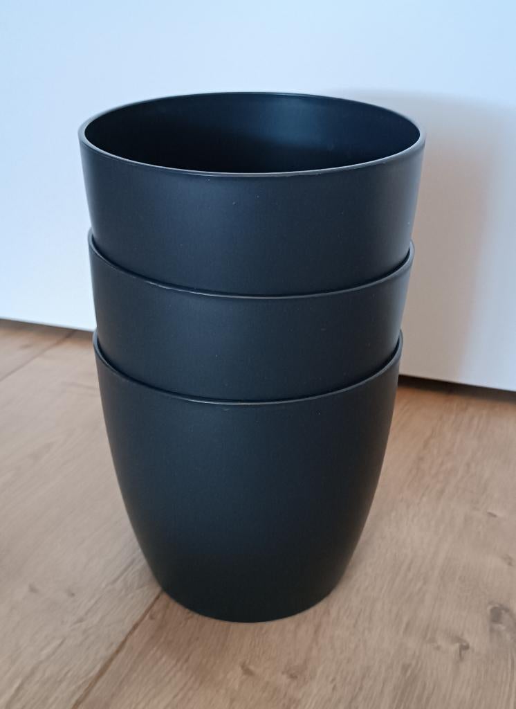 3x, 6x of 9x Elho Brussels 'Living Black' 16 cm, Kunststof, Gebruikt, Minder dan 30 cm, Minder dan 60 cm