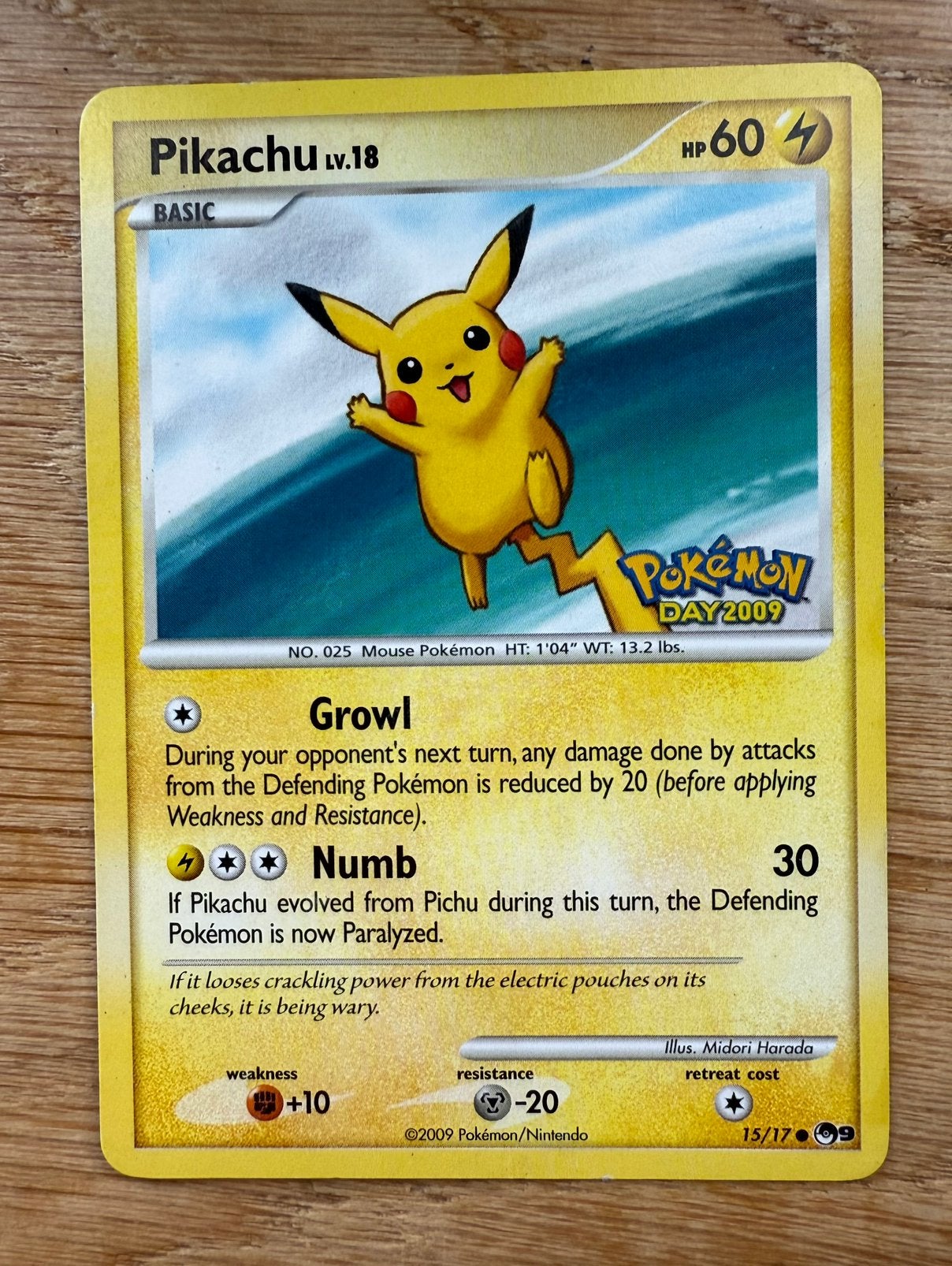 Pikachu Lv.18 #15/17 Pokemon Day 2009, Ophalen of Verzenden, Zo goed als nieuw, Losse kaart