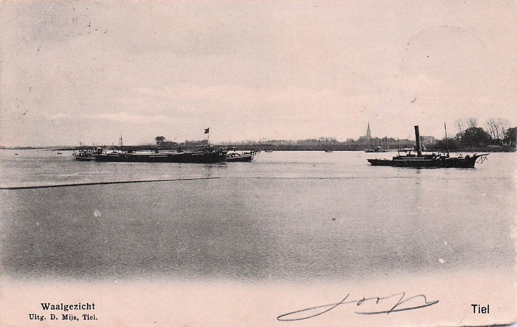 Tiel - Waalgezicht met boten (gel. 1904), Ophalen of Verzenden, Voor 1920, Gelopen, Gelderland