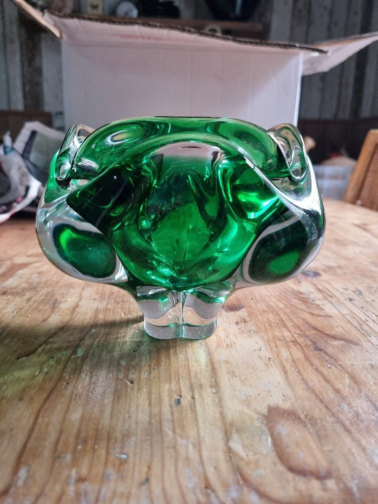Mureno- Vintage Groen Glazen Asbak - Jaren '60 Design, Ophalen, Groen, Vintage, Zo goed als nieuw