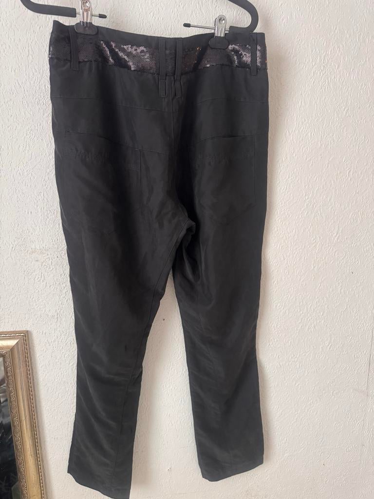 Zwarte viscose broek met pailletten, maat 36-38, Zwart, Ophalen of Verzenden, Maat 36 (S), Lang
