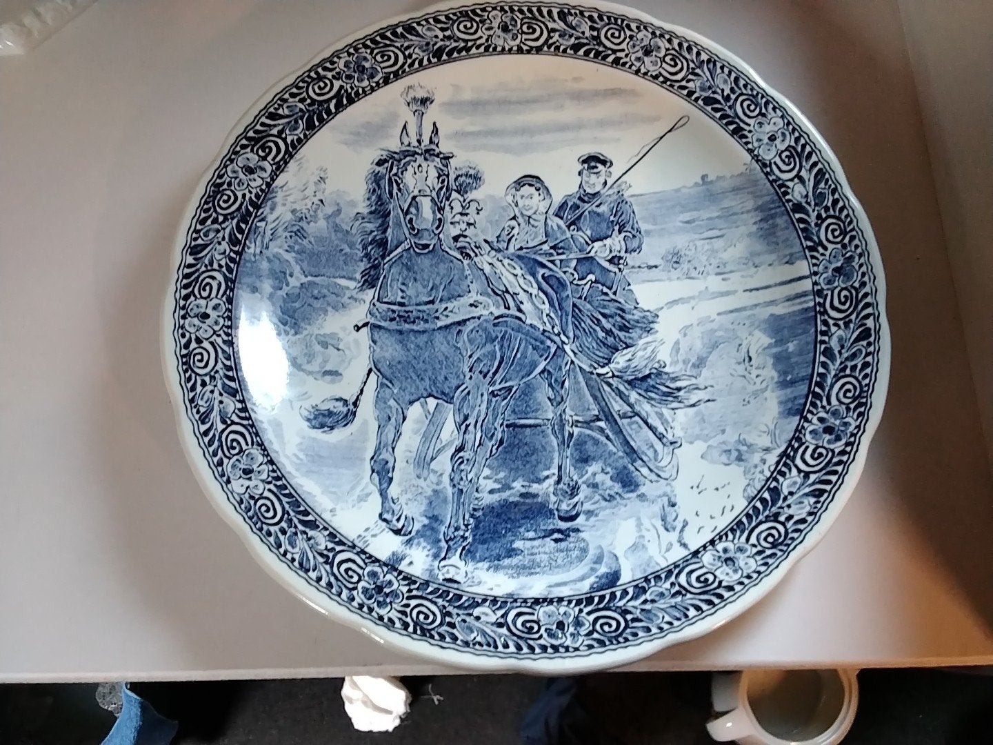 Prachtig Groot Delfts Blauw Wandbord (39 cm) paardenslee., Antiek en Kunst, Ophalen of Verzenden