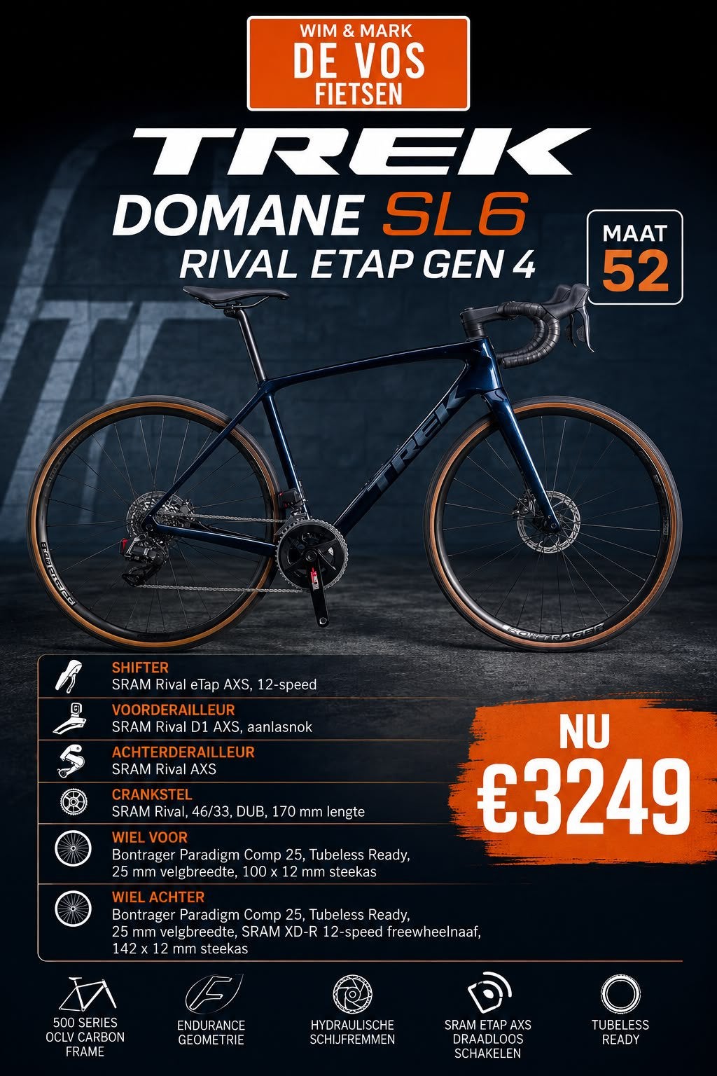 nieuwe Trek domane sl6 €3249,-, Fietsen en Brommers, Meer dan 20 versnellingen, 53 tot 57 cm, Ophalen, Overige merken