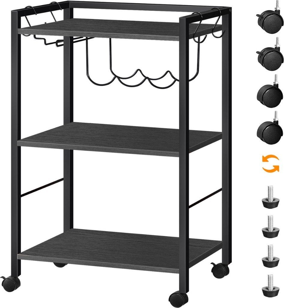 Keukentrolley Zwart -Trolley op Wieltjes-52x40x84 cm, 5 tot 15 flessen, Ophalen of Verzenden, Zo goed als nieuw, 5 – 50