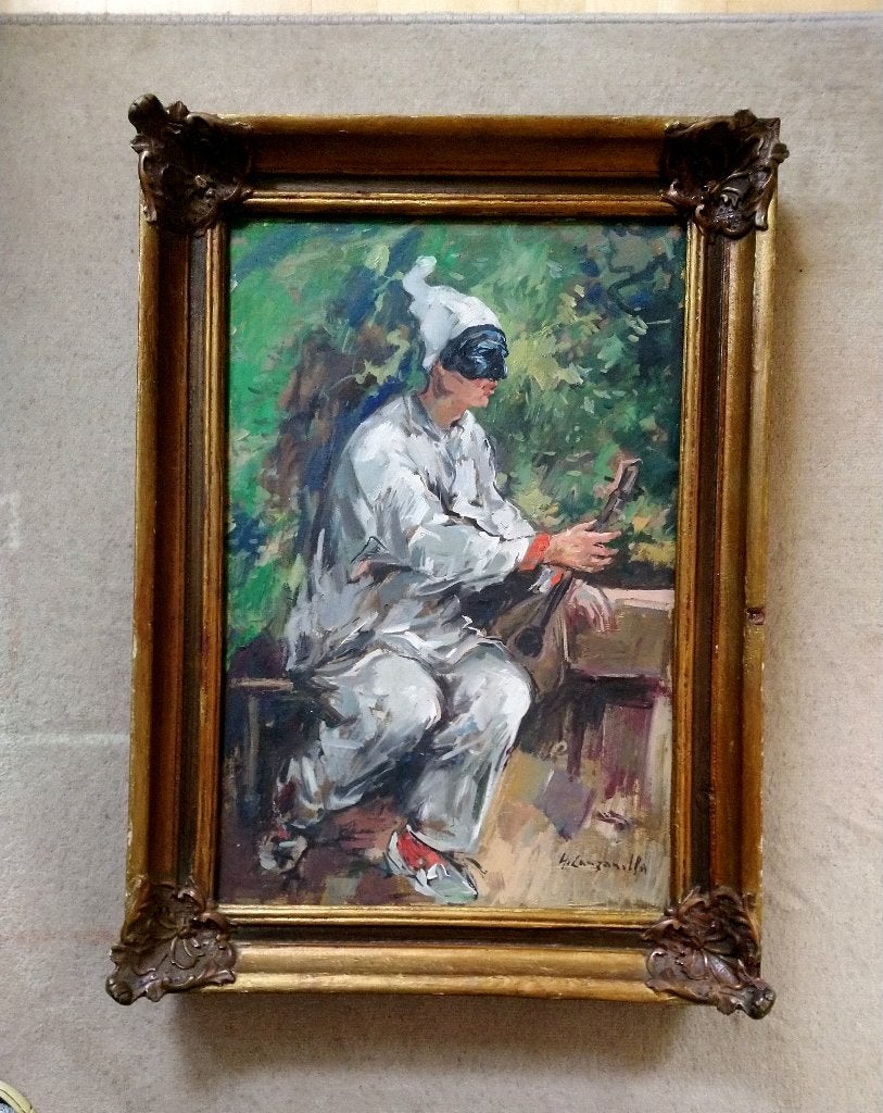 == PIERROT met luit == gesigneerd ==, Ophalen of Verzenden