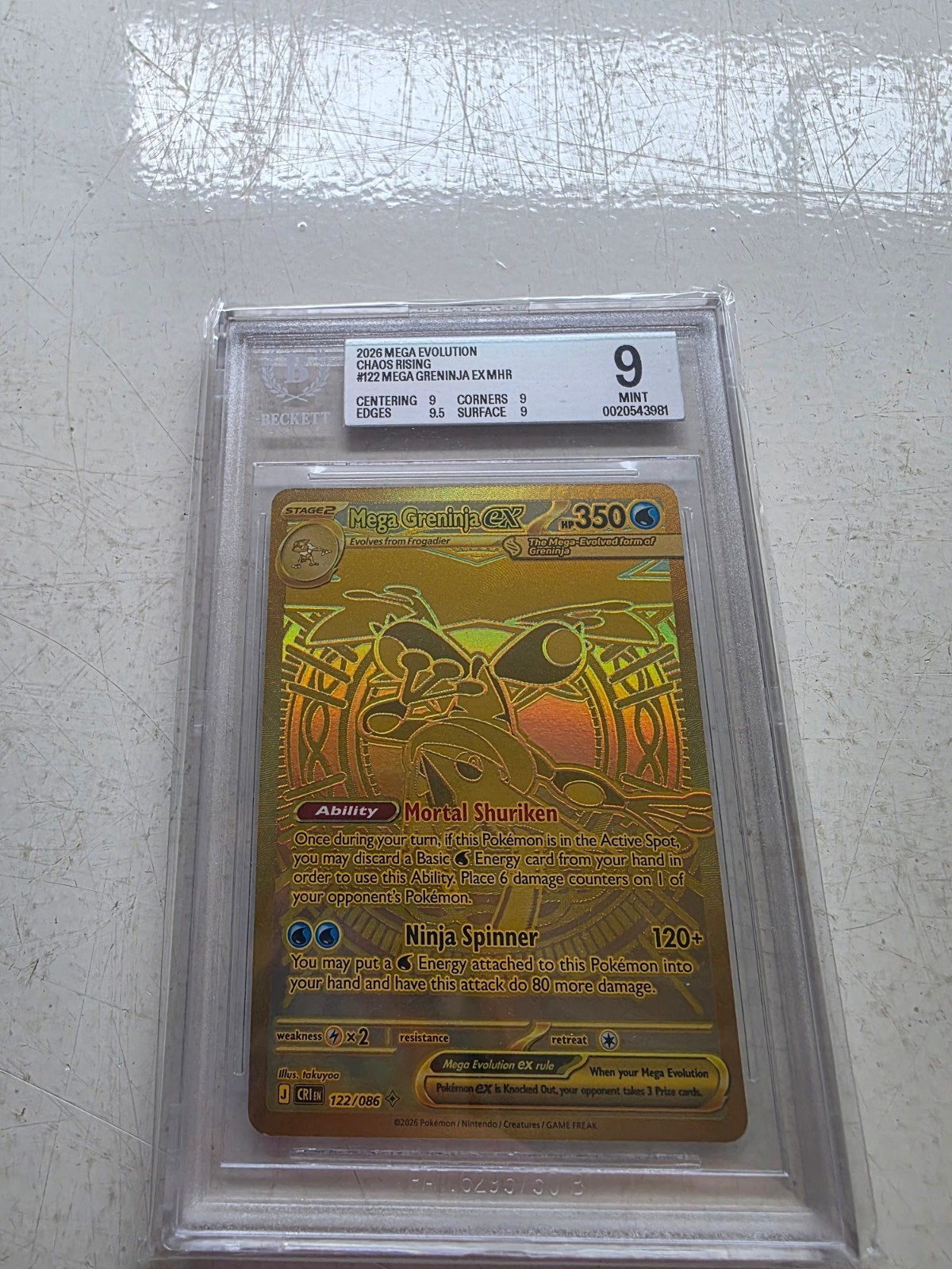 Pokémon Mega Greninja EXMHR 122/086 BGS 9 Mint, Ophalen of Verzenden, Nieuw, Losse kaart, Foil