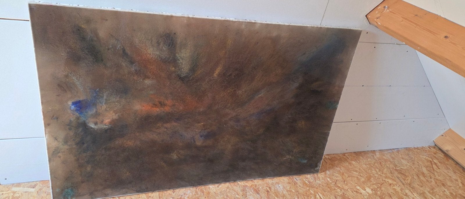 Groot abstract proefschilderij, epoxyhars, bruin/goud/blauw, Ophalen