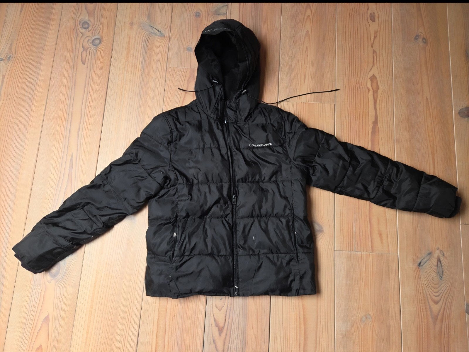 Calvin Klein Jeans Zwarte Puffer Jas - Maat S, Ophalen, Gedragen, Zwart