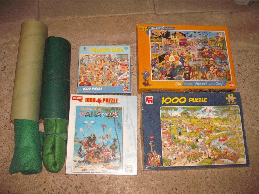 Puzzels legpuzzels 4x 1000 stukjes + 2 puzzelmatten in 1koop, Ophalen, 500 t/m 1500 stukjes, Gebruikt, Legpuzzel