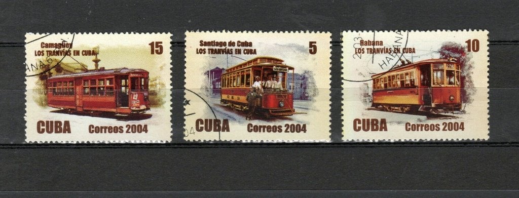 Treinpostzegel Cuba 2004 4592/4594, Ophalen of Verzenden, Gestempeld, Treinen