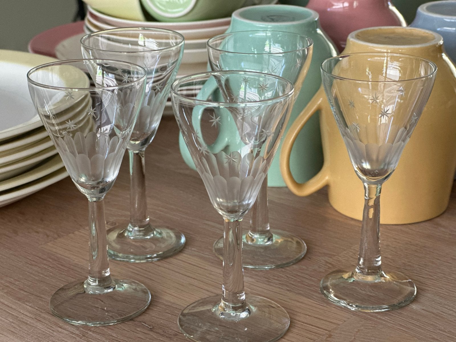 5 Vintage Kristallen Geslepen Borrelglaasjes, Antiek en Kunst, Ophalen of Verzenden