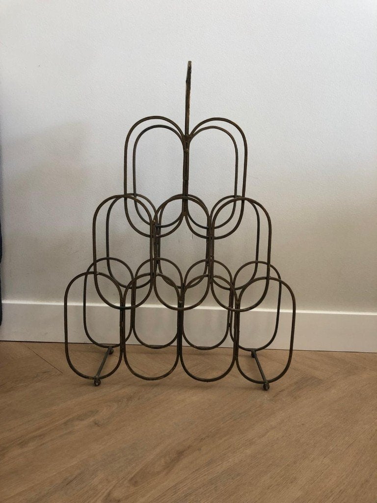 Wijnrek metaal (bronzen look) | 9 flessen | 56cm hoog, Huis en Inrichting, Woonaccessoires | Wijnrekken, Ophalen, Zo goed als nieuw