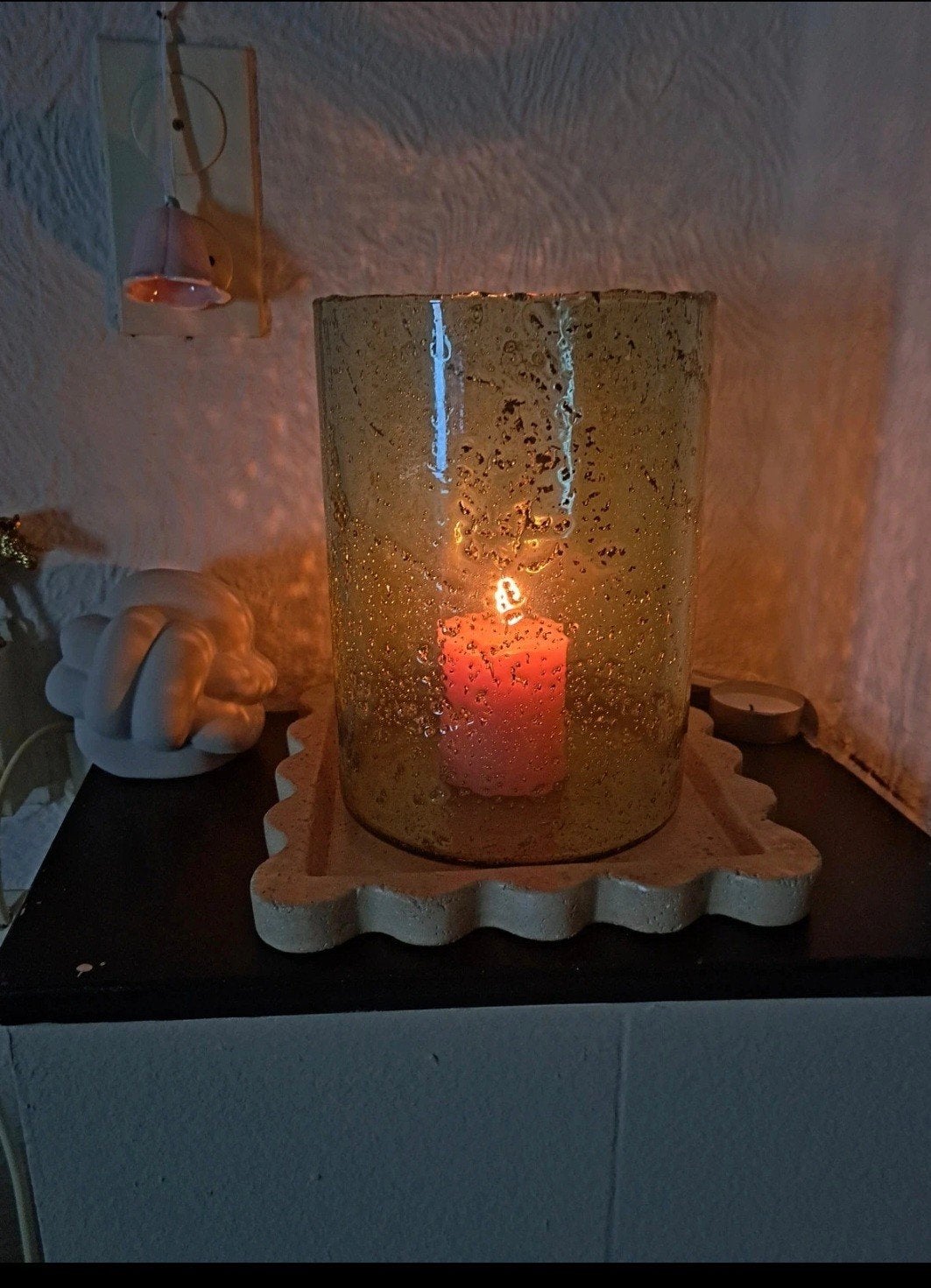 Glazen windlicht/lantaarn met bubbelstructuur, Windlicht, Nieuw, Ophalen of Verzenden, Glas