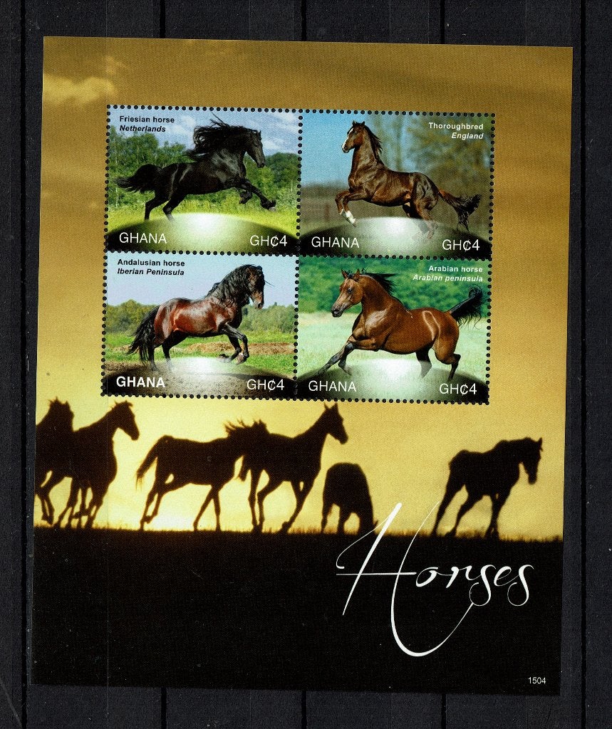 GHANA 2015 PF BLOK PAAREN HORSES ZOOGDIEREN 1, Ophalen of Verzenden, Postfris, Dier of Natuur