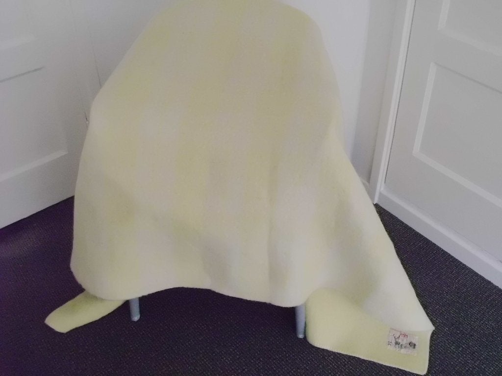 AaBe vintage wollen deken 1 pers. 190 x 124 cm, pastel geel, Gebruikt, Handgemaakt, Ophalen of Verzenden, Polyester