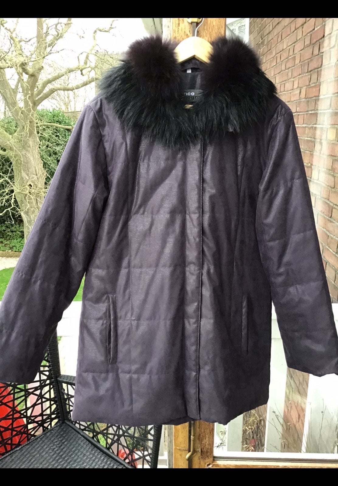 Winterjas, aubergine, paars, bontkraag, zo goed a nieuw mt42, Ophalen of Verzenden, Zo goed als nieuw, Maat 38/40 (M), Paars