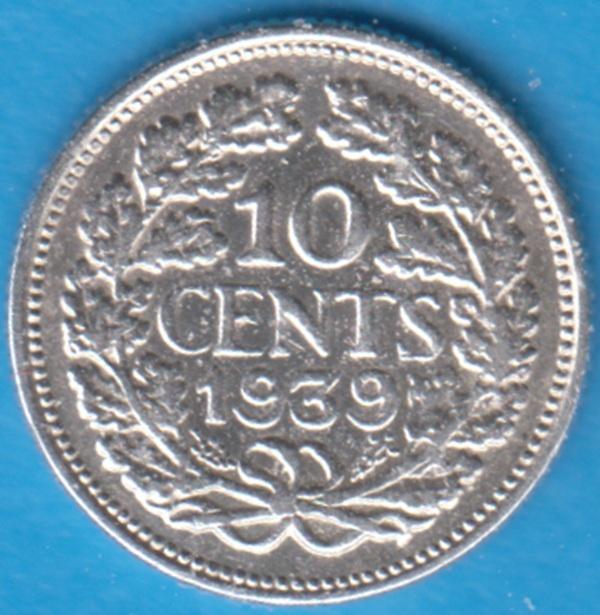 Nederland 10 cent 1939 Wilhelmina zilver, Sch. 910, Postzegels en Munten, Munten | Nederland, Zilver, Ophalen of Verzenden, 10 cent
