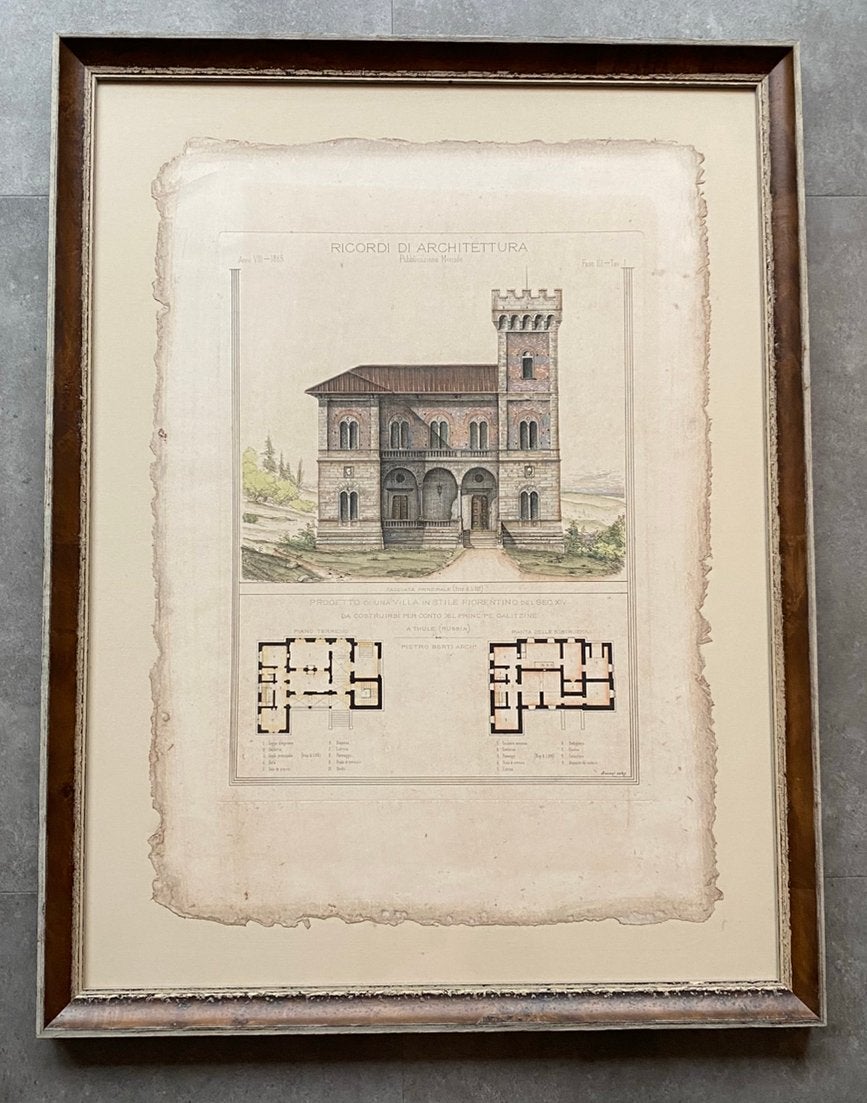 Set van 2 architectuurprints - Ricordi di Architettura, Antiek en Kunst, Ophalen, Print, Prent, Gesigneerd
