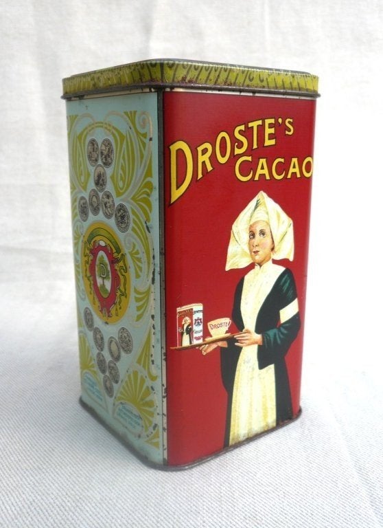 Blik 5 (leeg) droste cacao haarlem, platte deksel., Ophalen of Verzenden, Gebruikt, Overige, Droste
