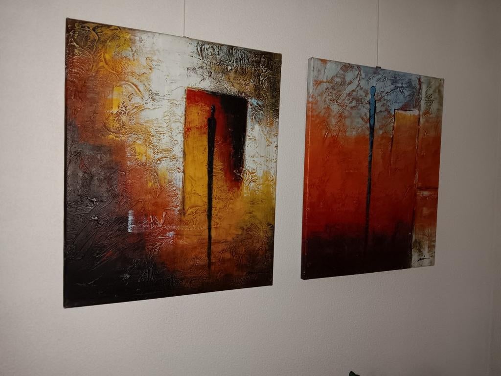 2 abstract schilderijen op linnen doek.
Gemaakt met olieverf, Antiek en Kunst, Kunst | Schilderijen | Abstract, Ophalen of Verzenden