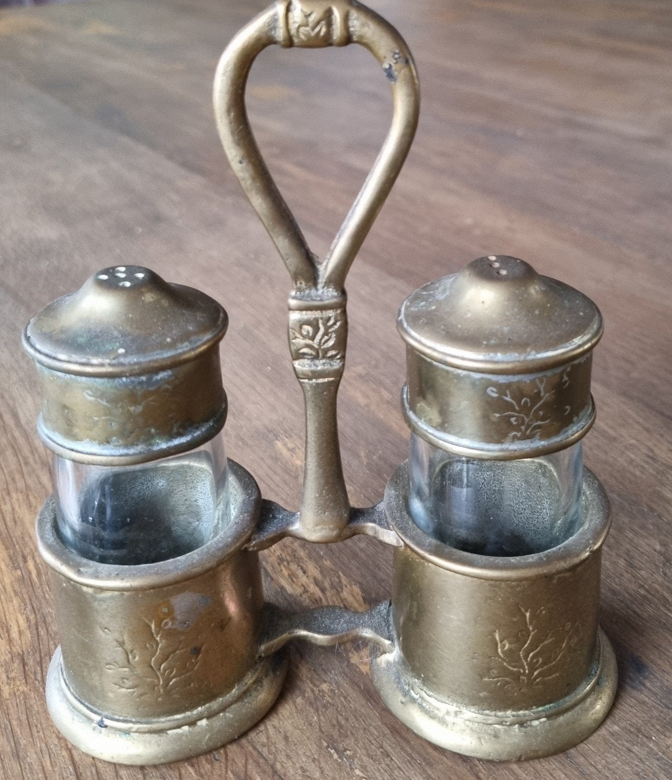 Vintage Messing & Glazen Peper- en Zoutstel, Ophalen of Verzenden