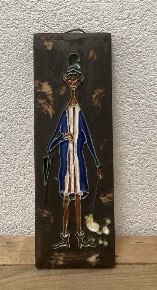 Wandbord “Vrouw met hond”., Ophalen of Verzenden