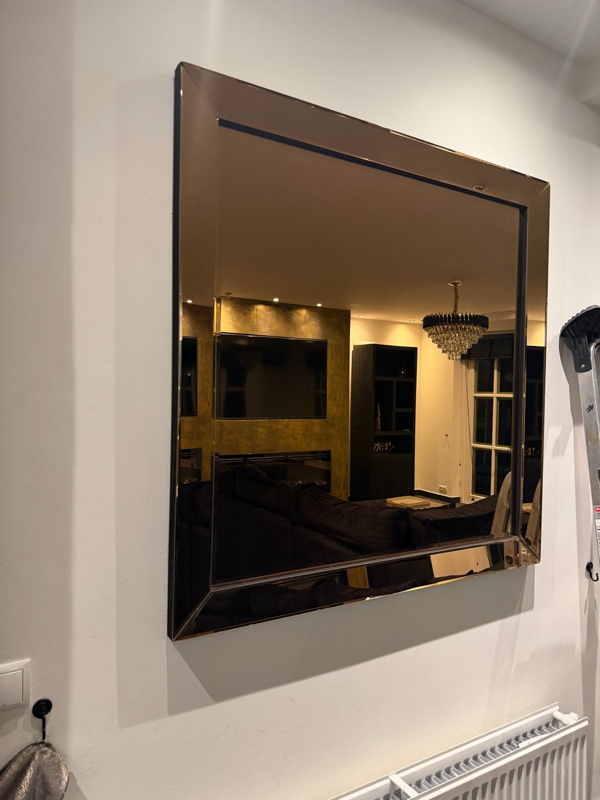 Eric Kuster Stijl Bronzen Spiegel met Fotolijsten Z.G.A.N., Huis en Inrichting, Ophalen, Zo goed als nieuw, Vierkant, 75 tot 100 cm