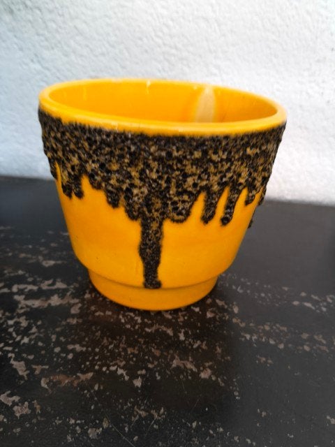Vintage bloempot geel groen lava, Gebruikt, Rond, Binnen, Ophalen of Verzenden
