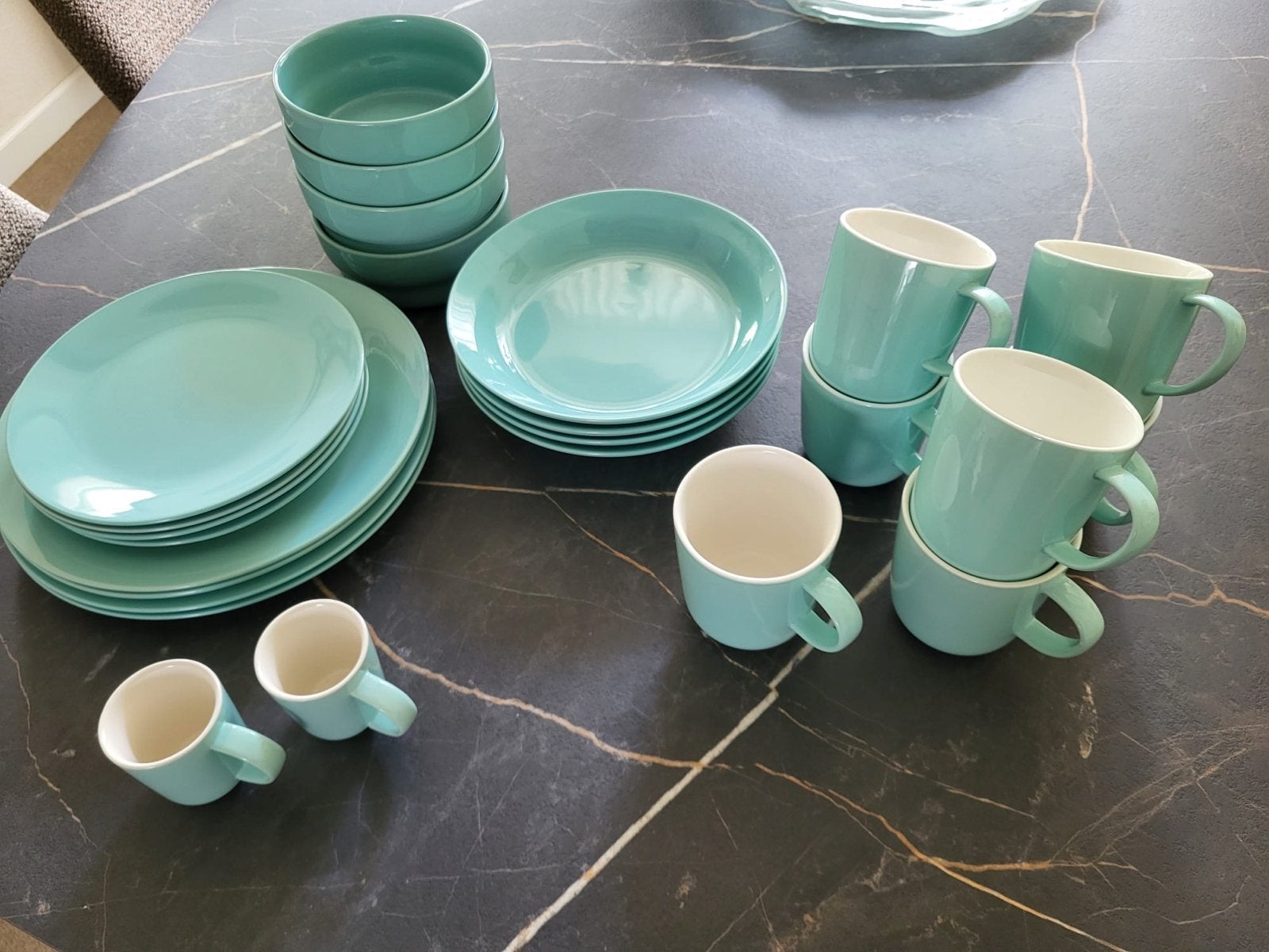 Complete groene HEMA servies set, Ophalen, Gebruikt, Keramiek, Compleet servies
