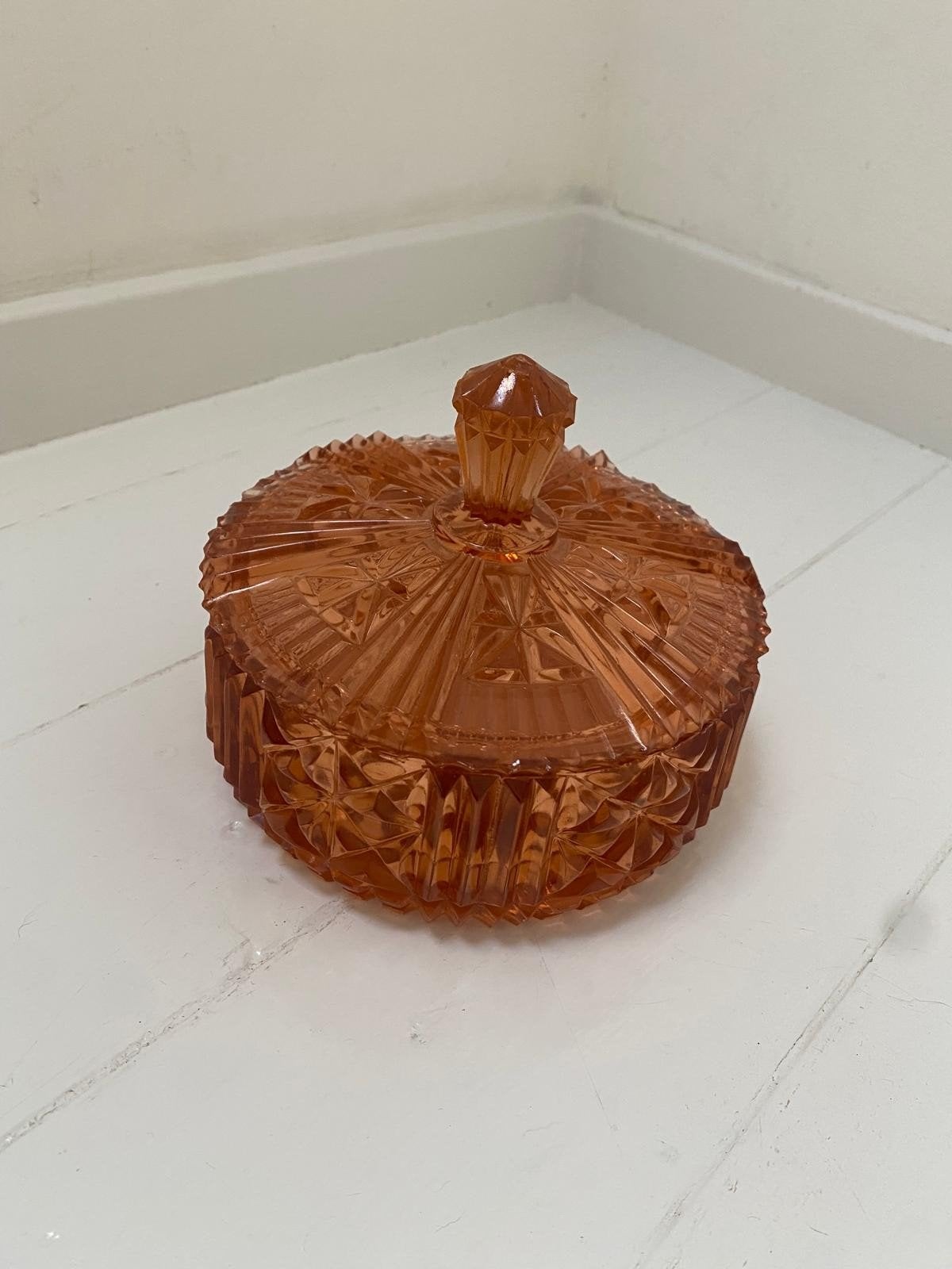 Vintage Roze Glazen Bonbonnière met Deksel, Ophalen