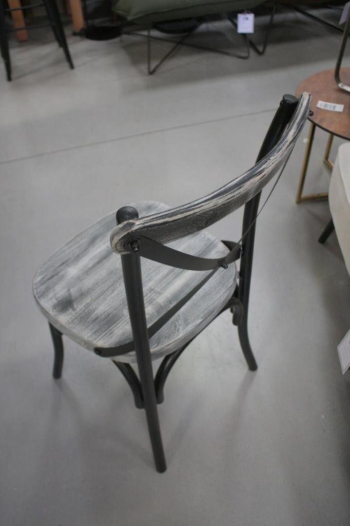Eetkamerstoel Cross metaal & hout industrieel vintage (24x), Ophalen, Zwart, Nieuw, Vijf, Zes of meer stoelen