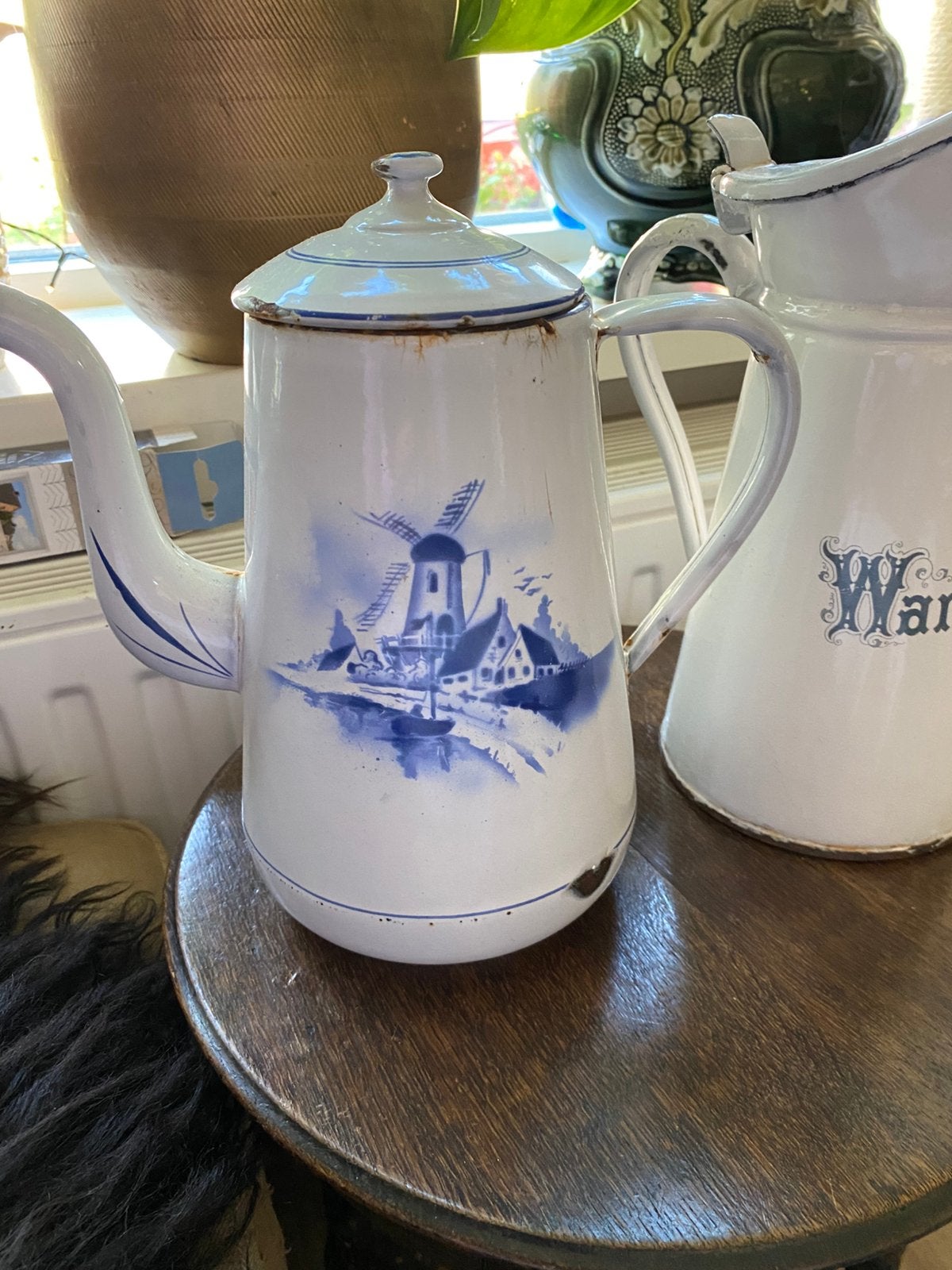 Emaille koffiepot koffie geëmailleerde pot molen boerderij, Ophalen of Verzenden